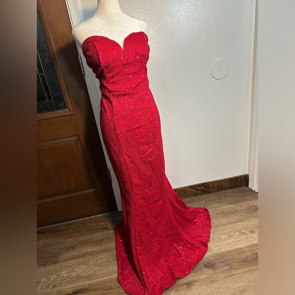 Elegant long mermaid heart shaped wine color night cocktail dress woman size L - Picture 11 of 11